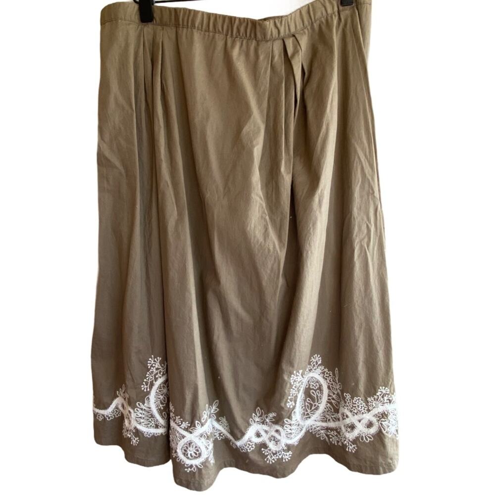 Coldwater Creek Tan Embroidered Full Midi Skirt Women's Size Medium